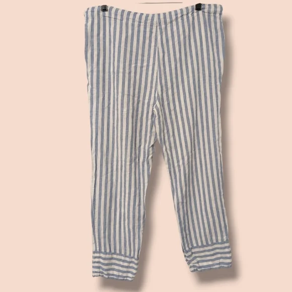 Faherty Blue Stripe Linen Blend Mid-Rise Drawstring Relaxed Pacific Beach Pant - Picture 3 of 12